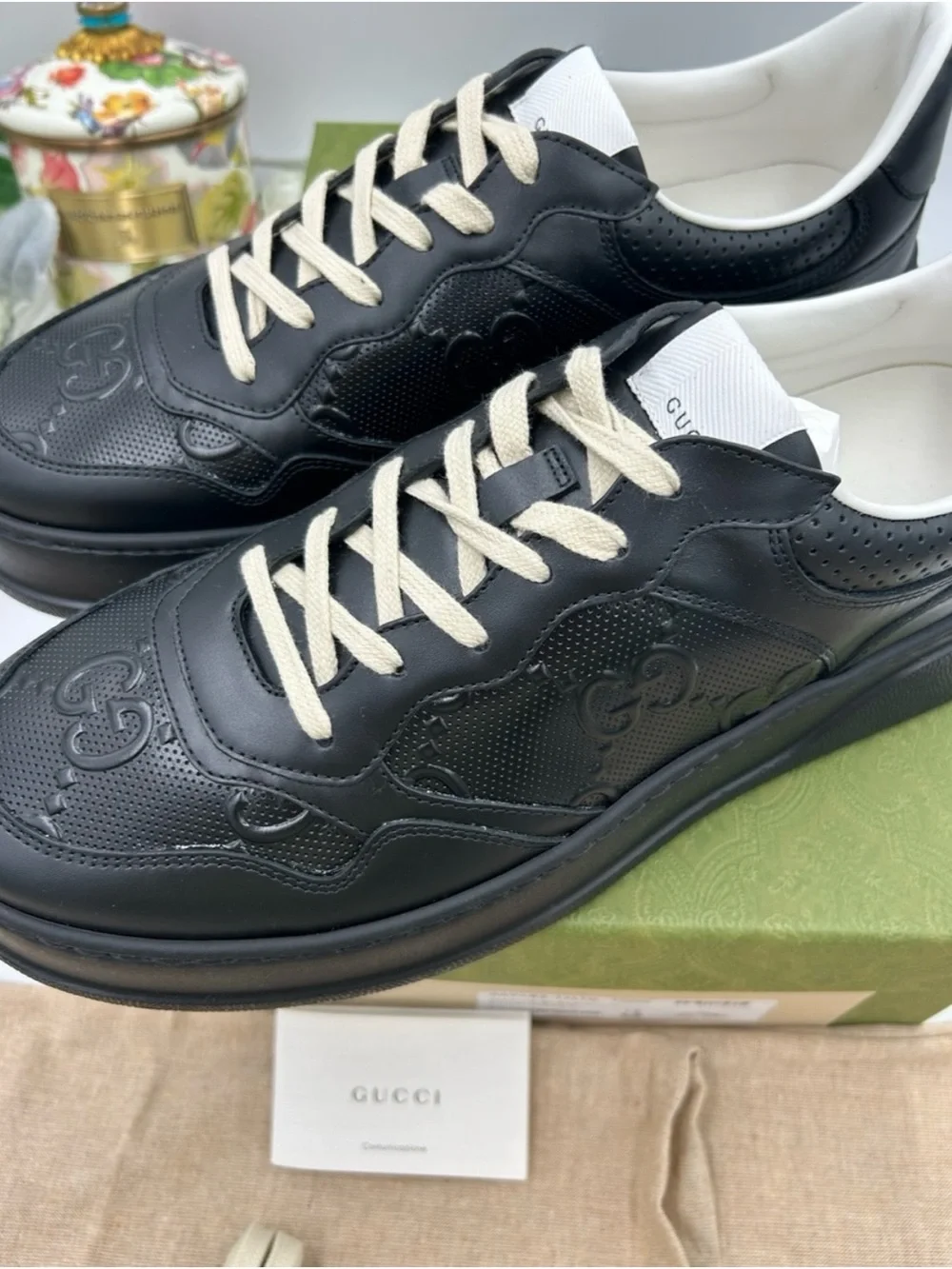 Gucci GG embossed leather sneakers size 12 fits 13 US made in Italy